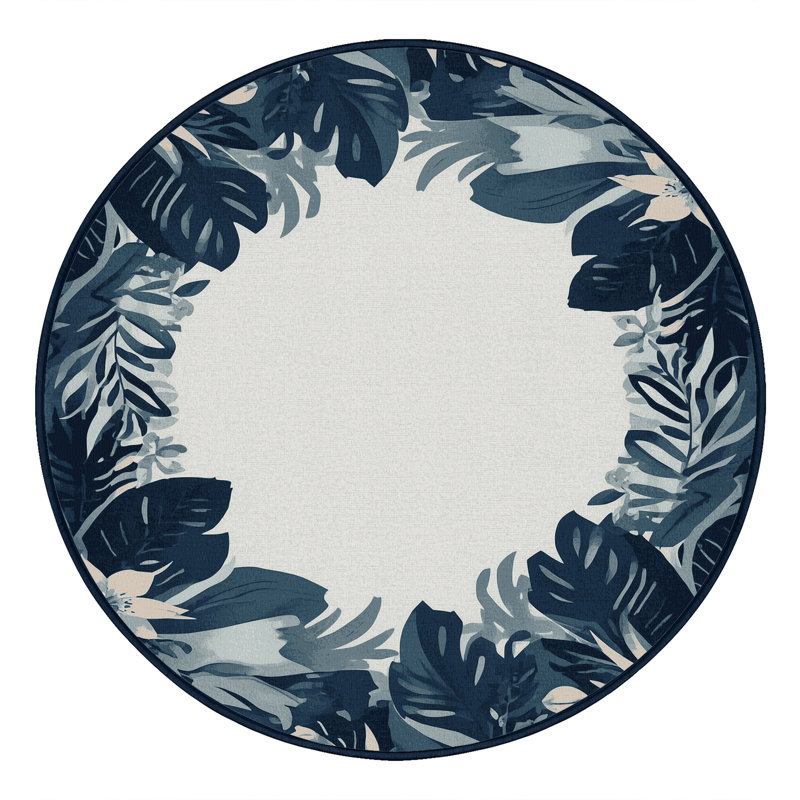 Tapis gris moelleux doux et moelleux à motif floral tropical - reliure marine, 3' Round