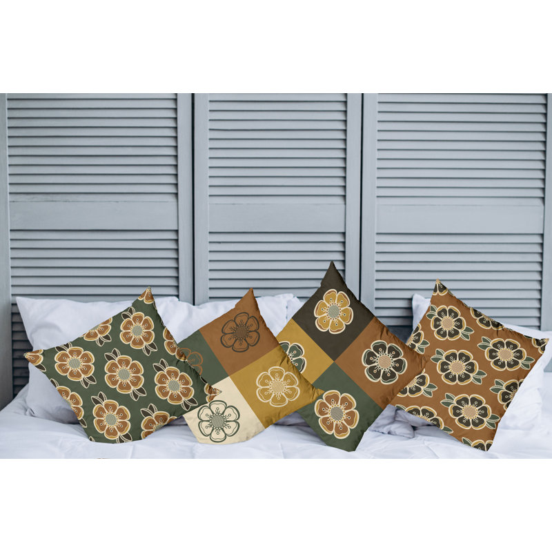 Abstract Throw Pillow Cover, Green/Brown/Beige, 20" x 20"