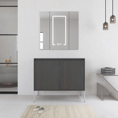 36 Inch Freestanding Bathroom Vanity Base with Soft Closed Doors, Dark Oak