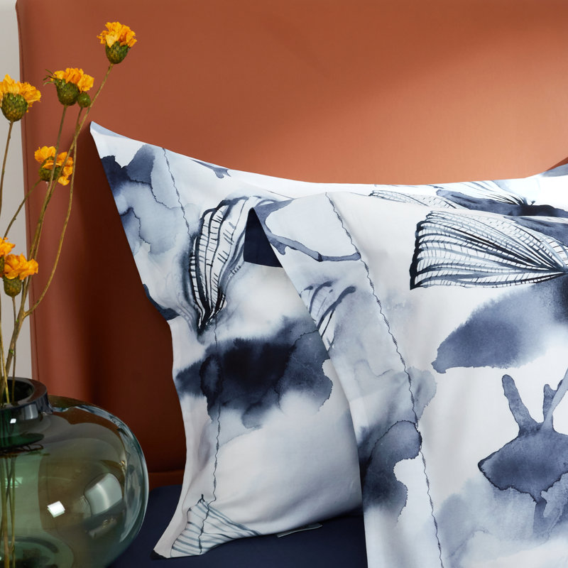 Lunaria Yaneris Dark Blue Ginkgo Leaf Duvet Cover Set – 3 Piece, 100% Long-Staple Cotton, Watercolor Print
