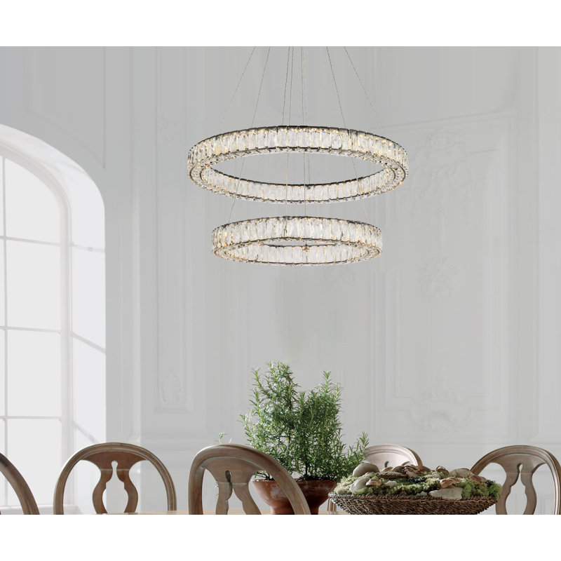Lustre ovale en cristal 2 lumières Steveson, Noir, H 12 po x l 32 po x P 32 po