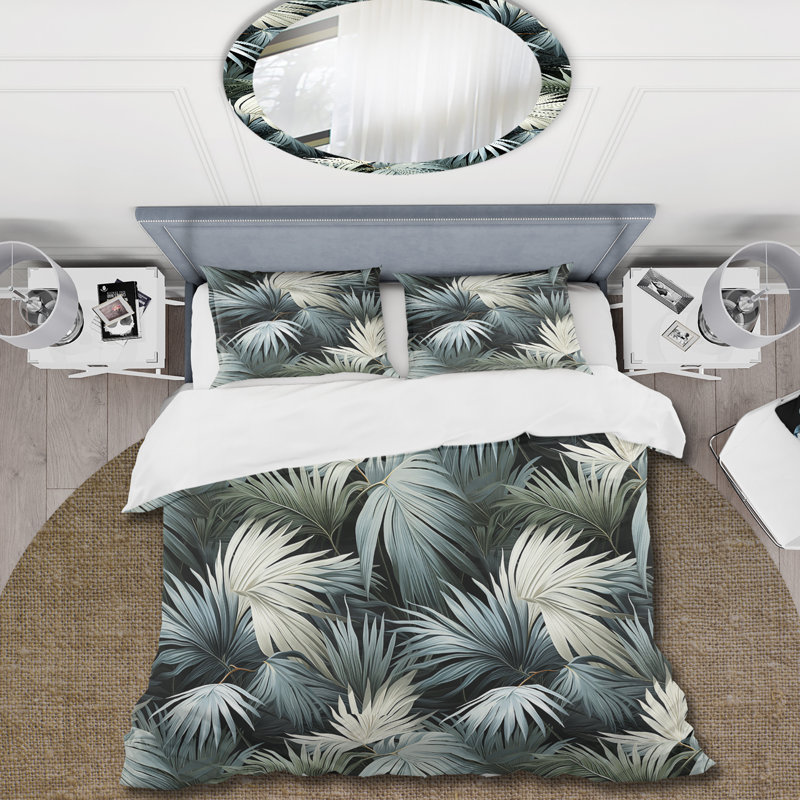 Literie monochrome à motif tropical I, Housse de couette pour très grand lit et 2 très