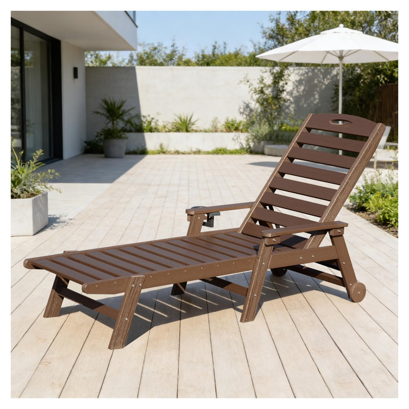 Chaise longue d'extérieur de qualité supérieure avec dossier réglable, chaise longue de piscine en PEHD résistante aux intempéries pour la terrasse et le bain de soleil, brun, capacité de 400 lb