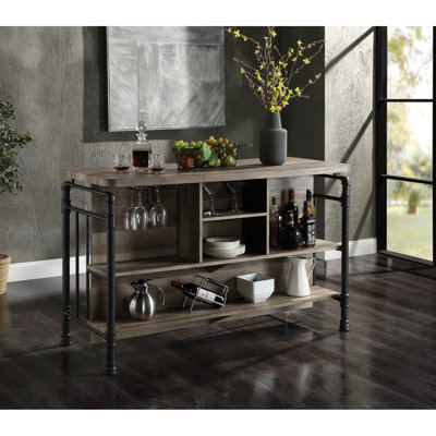 Table de hauteur comptoir grise et chêne, 60,08 po Largeur du produit avec plateau en bois synthétique,