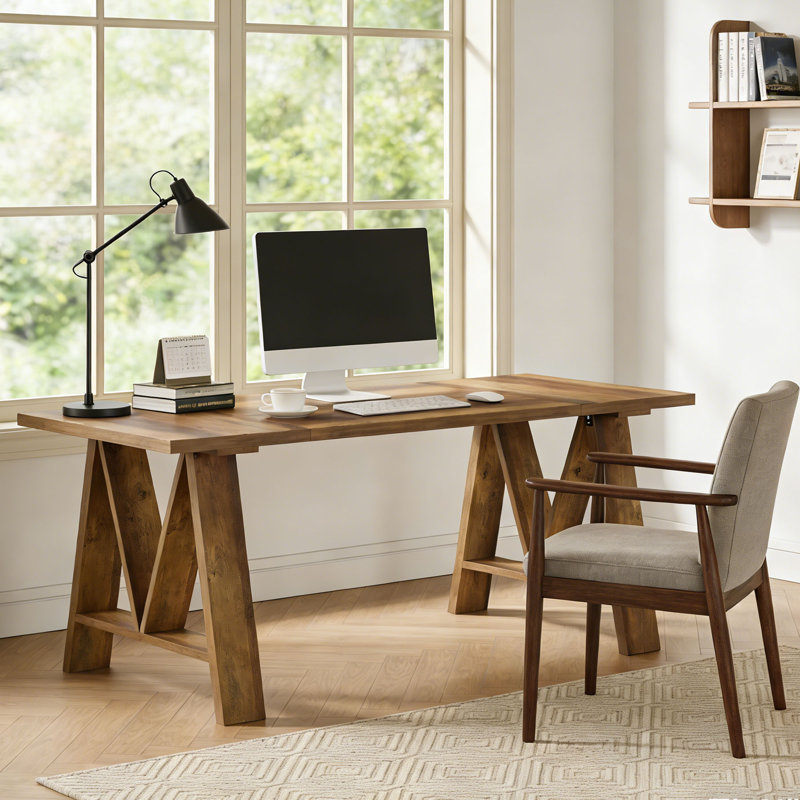 Bureau de direction 63 pouces en bois avec pieds robustes Farmhouse