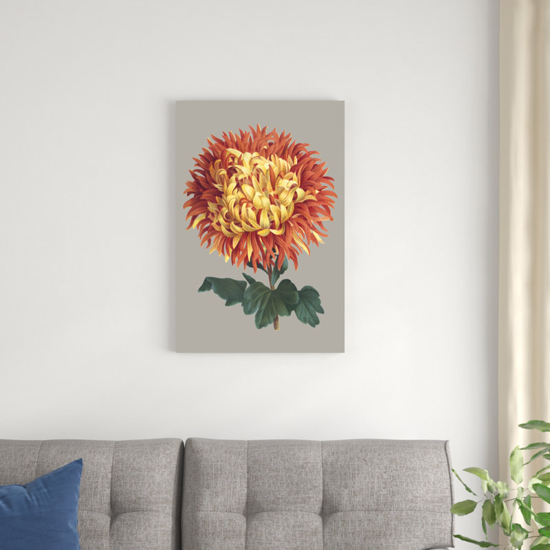 Chrysanthème sur fond gris I, H 30 po x l 20 po x P 1,25 po