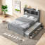 Lits modernes en pin gris avec tiroirs de rangement et ports USB pour un usage familial