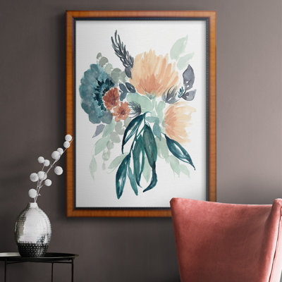 Toile de qualité supérieure bleu sarcelle et pêche Bouquet II - prête à être accrochée