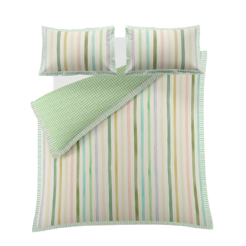 Sunday Stripe Botanical Greens 200 Thread Count Bedset, King Size Bed (230 x 220 cm)
