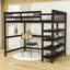 Lit mezzanine en bois avec tablettes de rangement et bureau