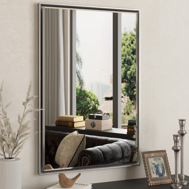 36" Silver Beveled Square Bathroom Vanity Mirror