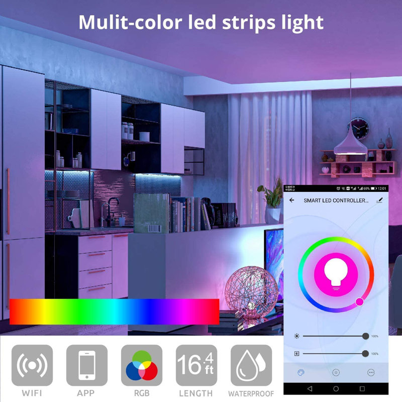 118'' RGB LED Strip Lights Under The Cabinet, Kitchen, Bed