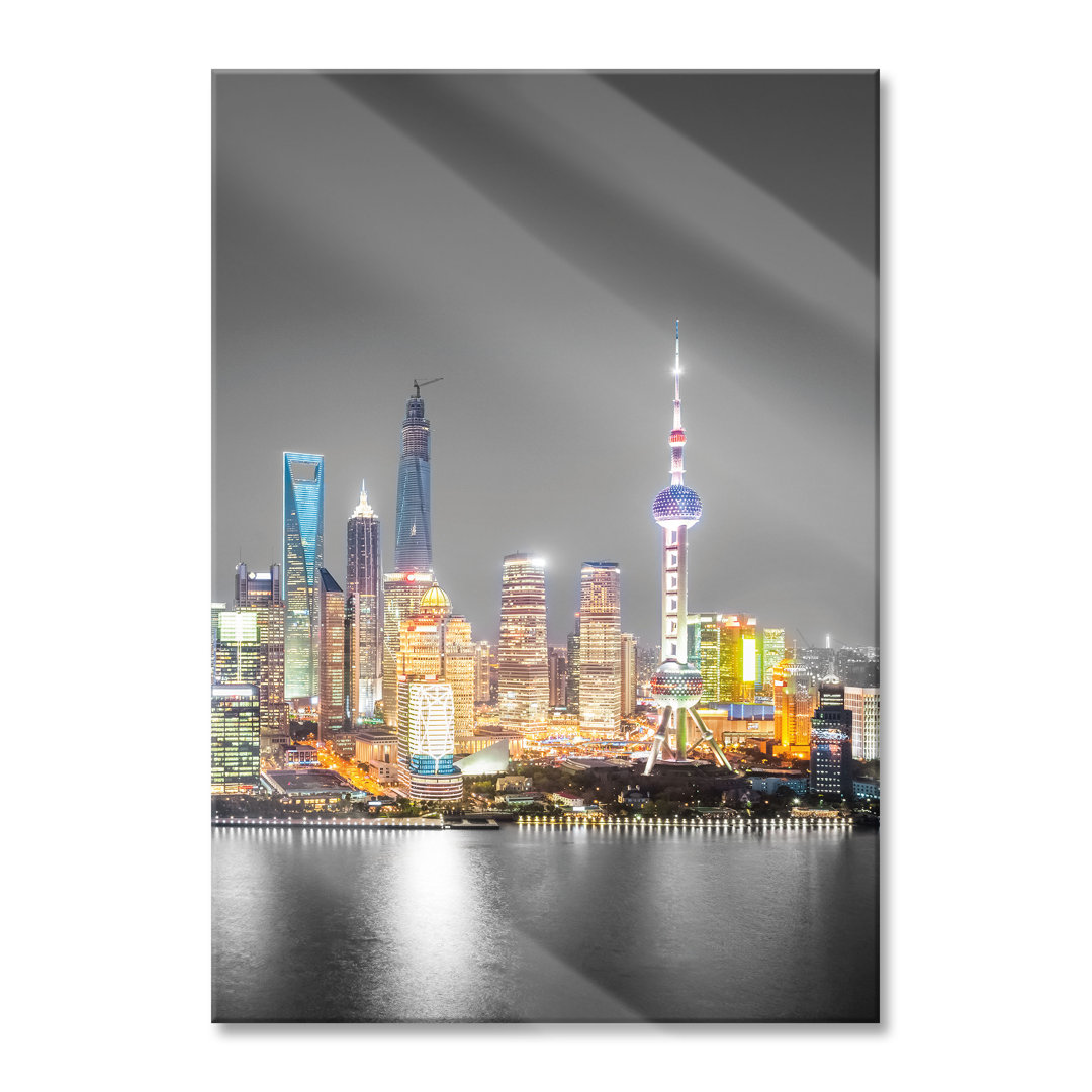 Glasbild Shanghai Skyline bei Nacht