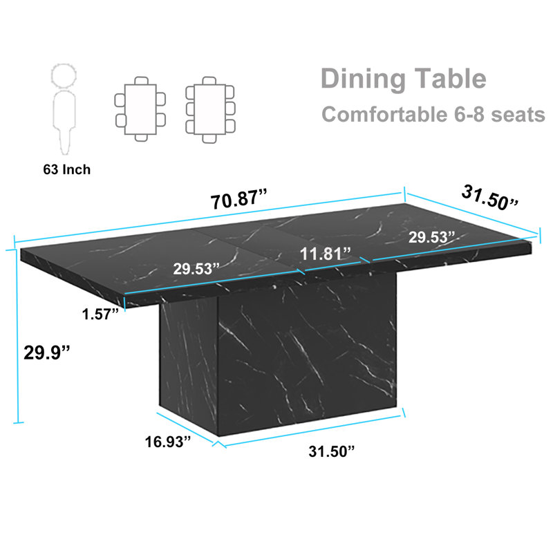 Table de salle à manger Eclat, Noir, H 29,9 po x L 70,87 po x l 31,5 po