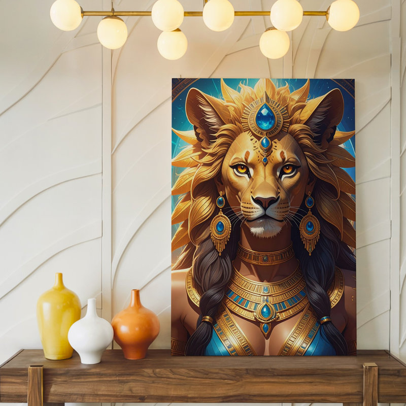 Toile, déesse du lion Sekhmet, H 9 po x l 12 po