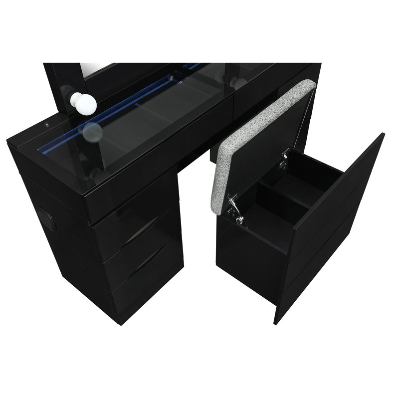 Ensemble coiffeuse et tabouret Ella, Noir
