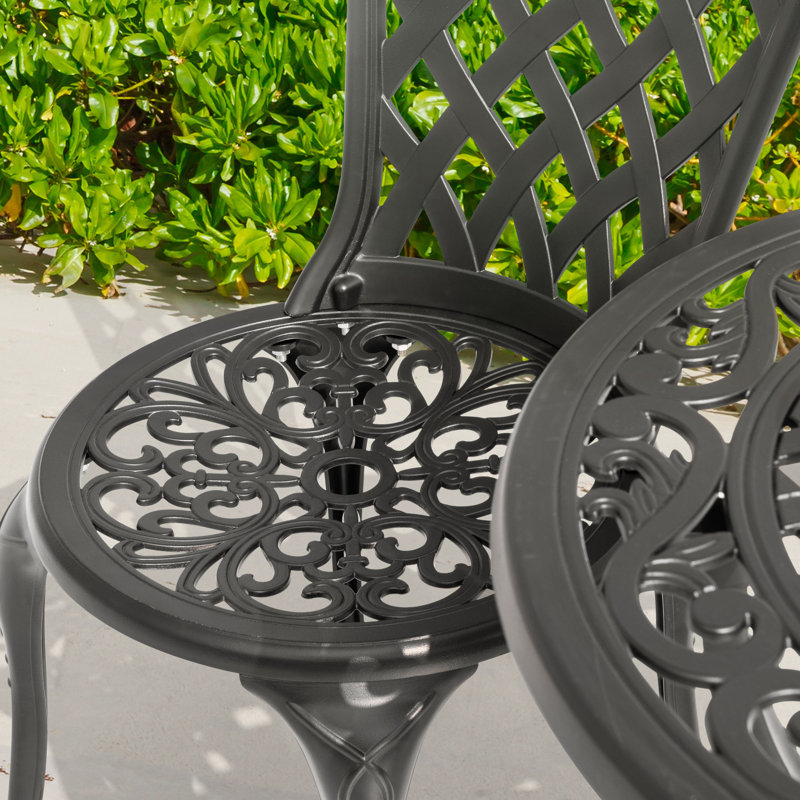 Patio Bistro Set Outdoor Cast Aluminum Bistro Table and Chairs of 2, Bistro Set with Umbrella Hole for Balcony, Black