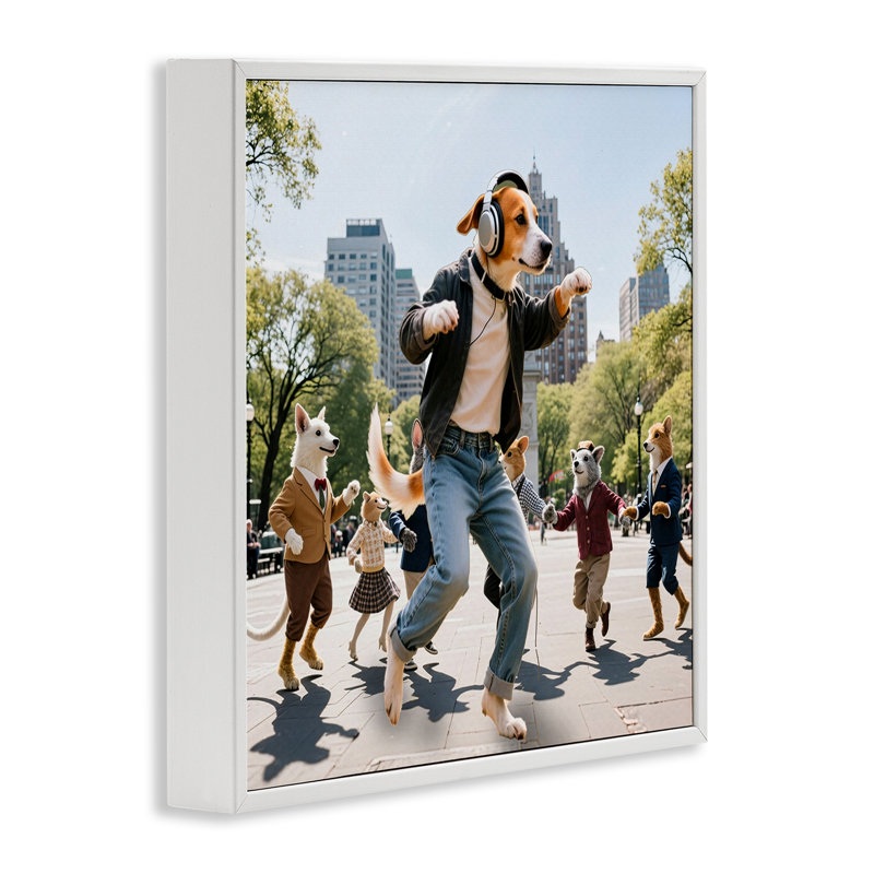 Giclée encadrée de style chien dansant dans un parc, design par CAD Designs, Encadrement giclée blanc côtier