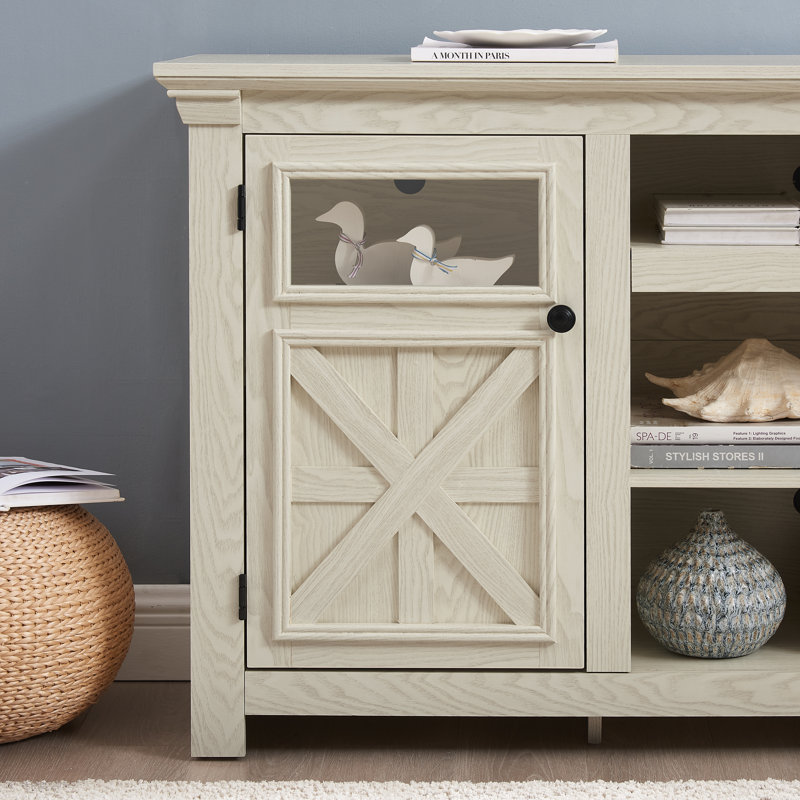 60 Inch Modern Farmhouse TV Stand And Storage Cabinet, Large Entertainment Console With Barn Doors, White | Gift Idea, White