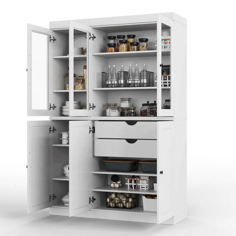 Bryann Palace Imports 100% Solid Wood Pantry China Cabinet, Raised Panel & Clear Glass Doors, 2 Drawers, Adjustable Shelves, 48.5" Wide, 71.5" Tall