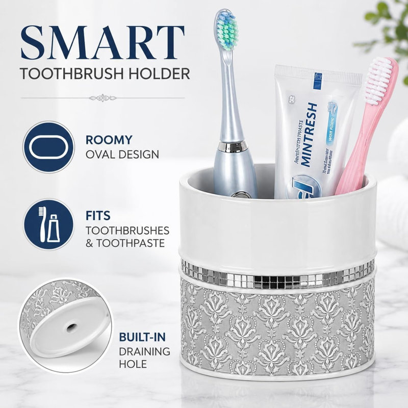 Creative Scents Mirror Damask Toothbrush Holder