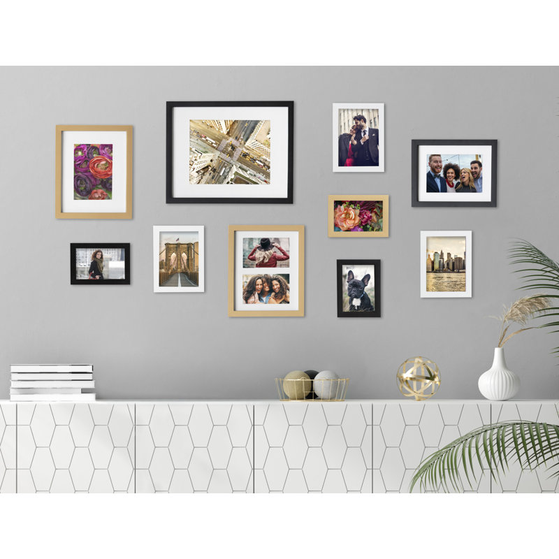 Beveled Picture Frame - Set of 10 with Mat, Brown/Black/Gray