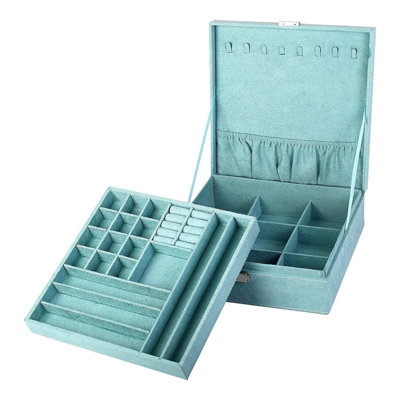 Jewellery Box Organizer 2 Layer Lockable Storage Case Blue