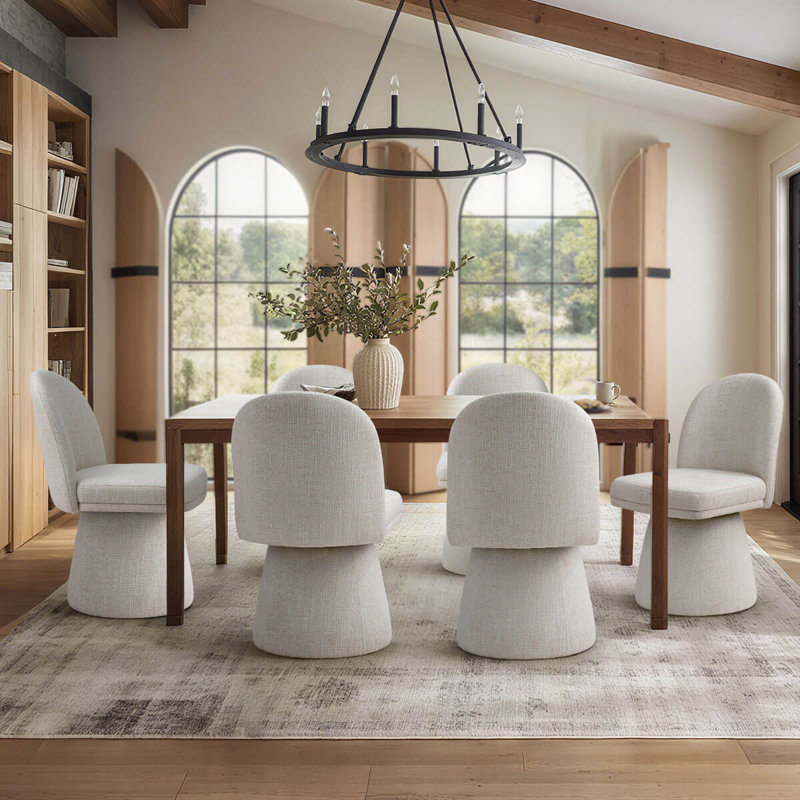 Upholstered Swivel Dining Side Chair, Beige