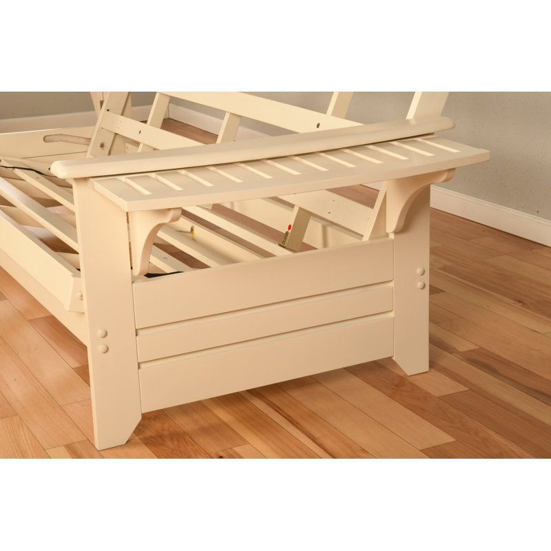 Stratford Full Futon and Mattress, Saddle Brown, Antique White, Premium Pocket Coil