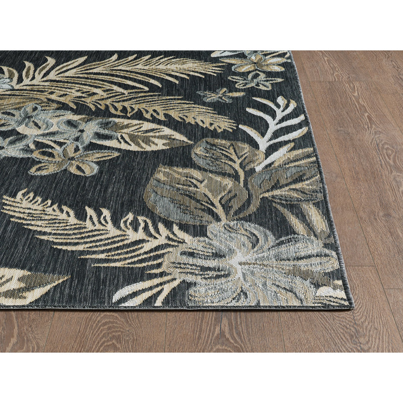 Dahlia Tropical Bouquets Machine Woven Performance Area Rug - Ivory/Brown - 5'3" x 7', 5'3" x 7'