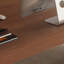 Bureau rectangulaire à 2 tiroirs brun noyer + kaki + argent manufacturé + acier inoxydable-356443469-356443468