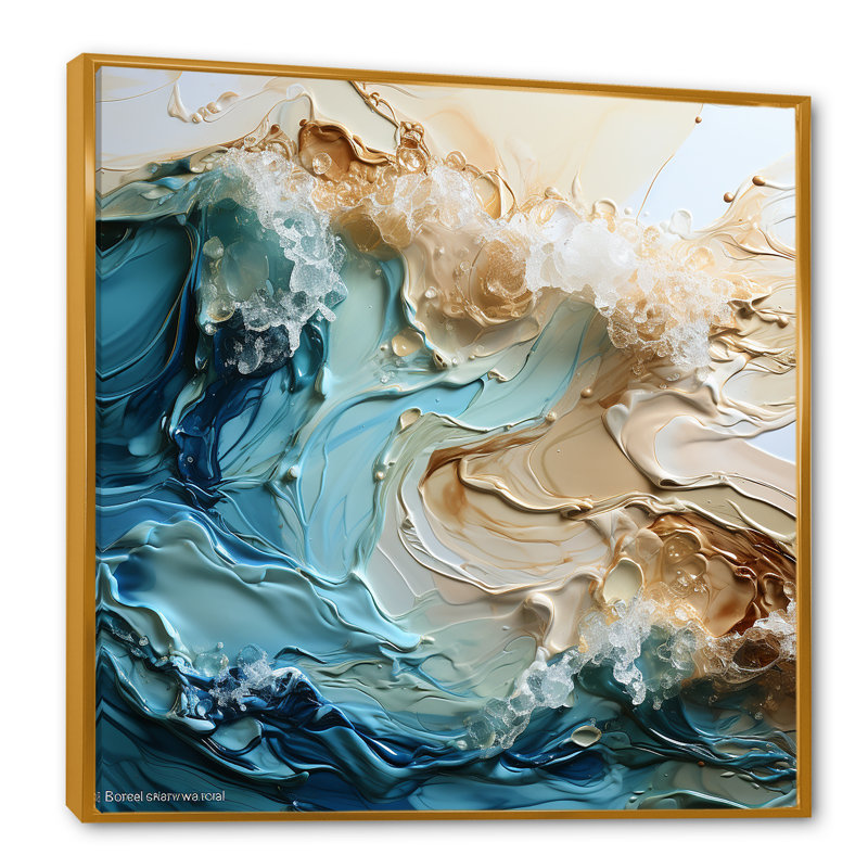 Ocean Ocean, vague liquide, art III, Cadre flottant doré, H 16 po x l 16 po x P 1 po