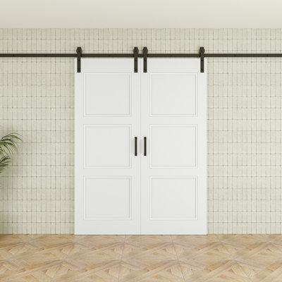 80"H 3Lite Waterproof White Primed Solid Core Composite MDF Wood Sliding Barn Door With Hardware Kit