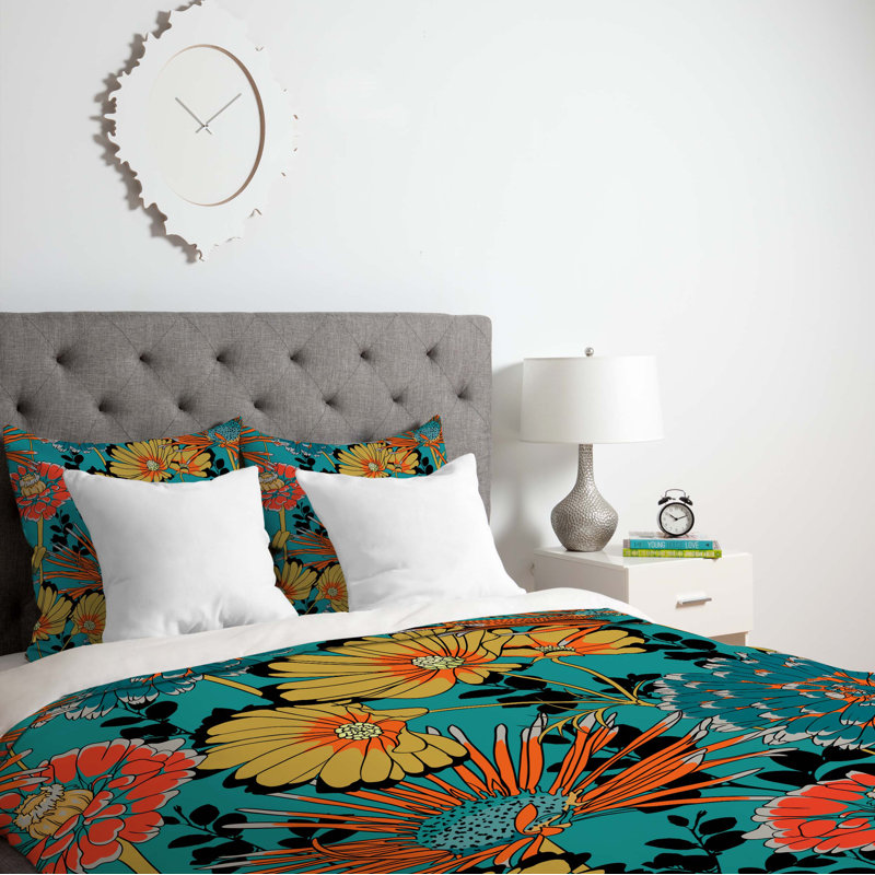 Juliana Curi Modern & Contemporary Polyester Floral Duvet Cover, King Duvet Cover
