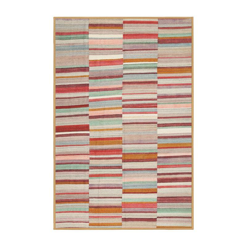 Tapis contemporain rouge / bleu / rose, Rectangle 6 pi x 9 pi