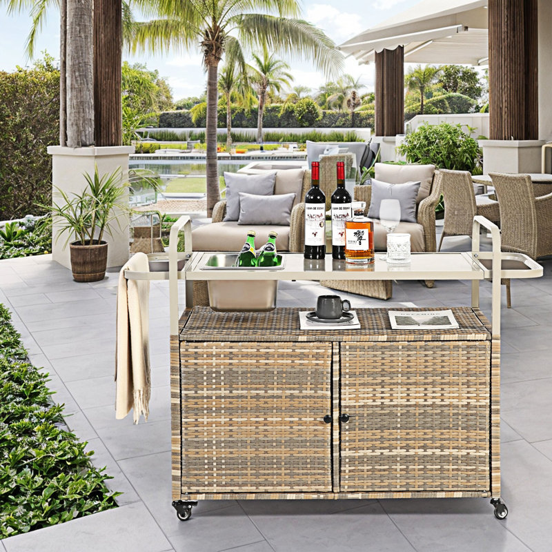 Table de bar d'extérieur avec chariot, Beige