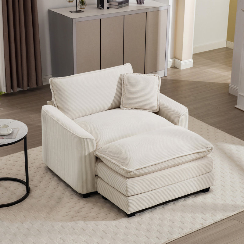 Fauteuil contemporain contemporain à siège profond et confortable avec repose-pieds et coussin, Beige