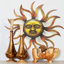  Décoration murale - Décoration murale 35 pouces face au soleil et motif soleil levant, or rustique et métal noir antique