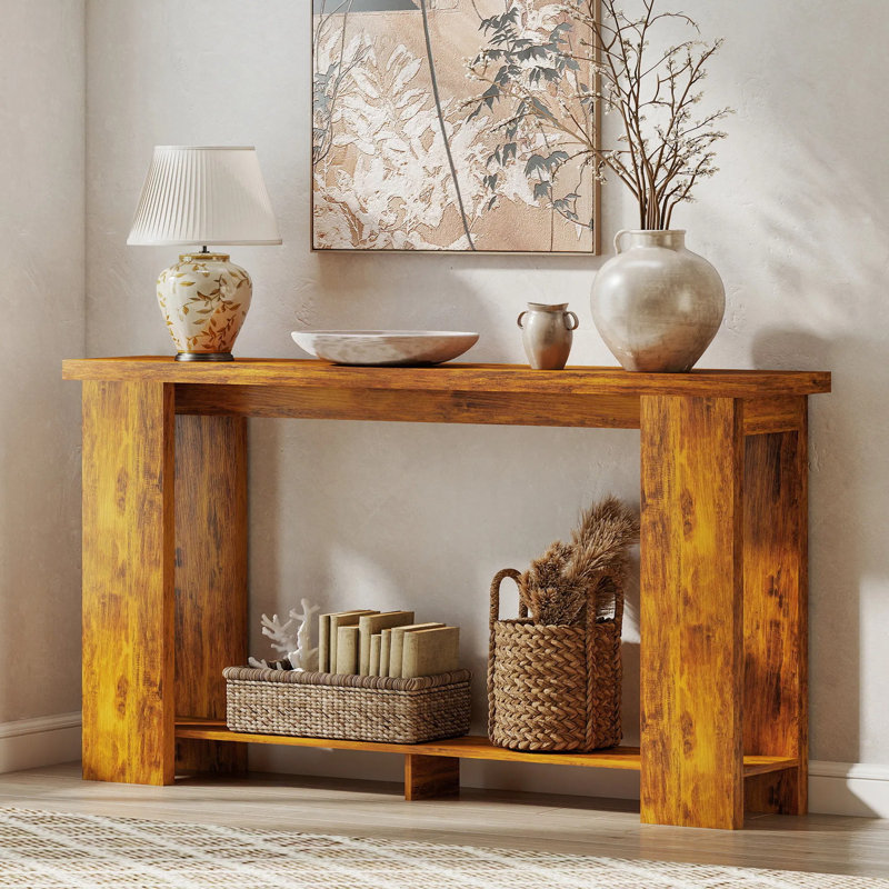 Farmhouse Entryway Table, Rustic Slim Console Sofa Table , Melamine Easy Clean Surface Multi-layer Storage Stable Structure Versatile Accent Furniture For Home Living Space