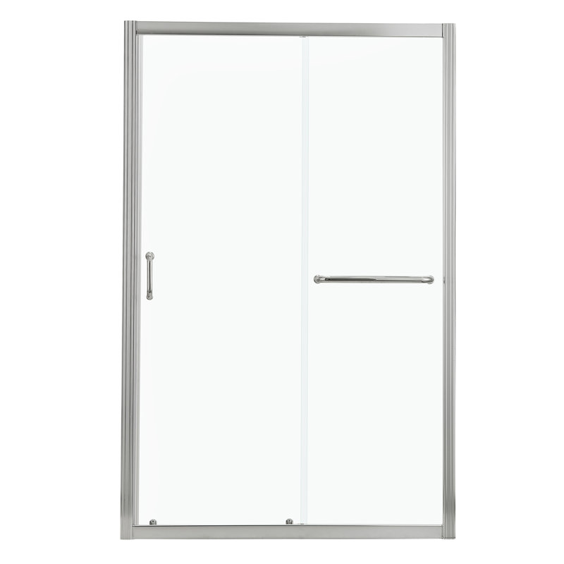 48" - 49" W x 72" H Single Sliding Semi-Frameless Shower Door with Clear Tempered Glass, Brushed Silver