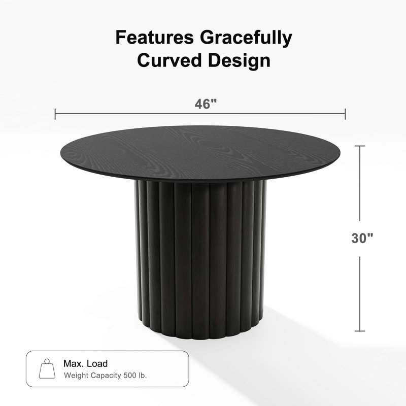 Table de salle à manger en bois massif, Black, H 30 po x L 46 po x l 46 po