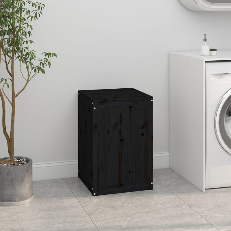 Wood Cabinet Laundry Hamper, Black
