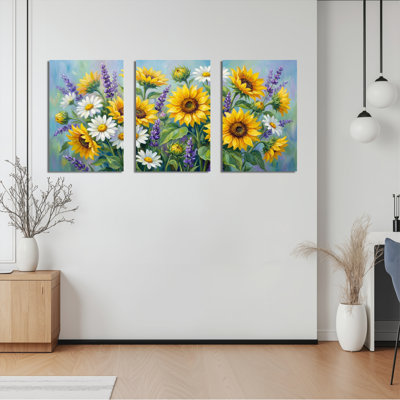 Tournesol et marguerite, peinture à l'huile sur toile tendue, ensemble de 3 reproductions d'art sur toile