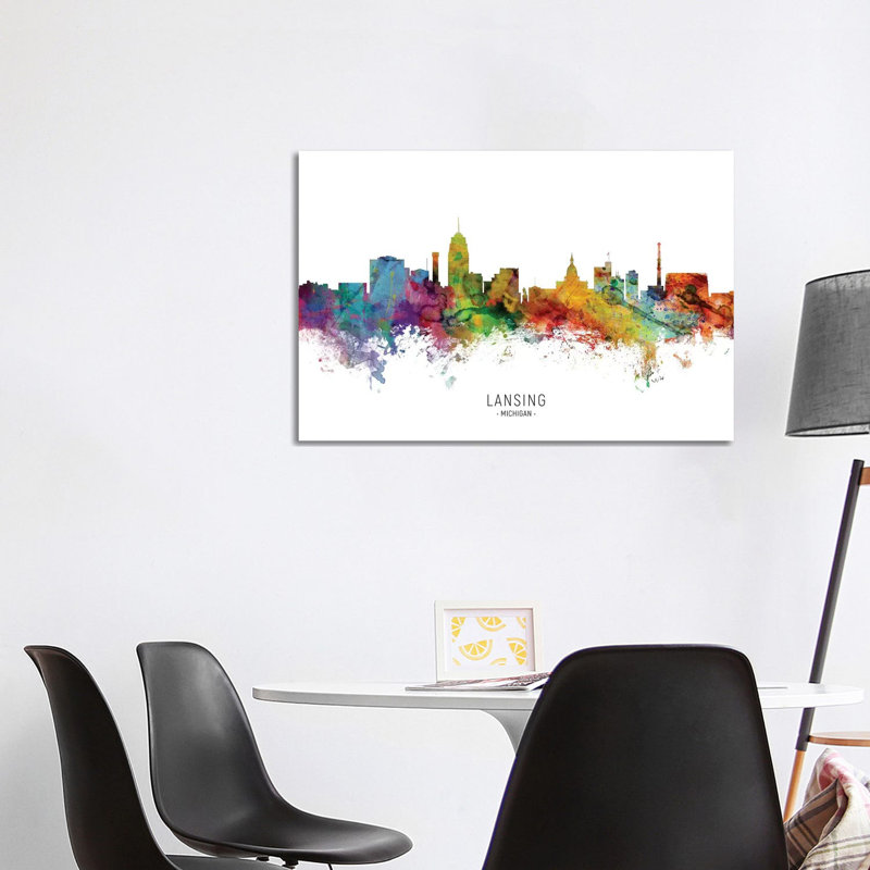 Lansing Michigan Skyline by Michael Tompsett - Wrapped Canvas Painting, 101.6 cm H x 66.04 cm W x 1.91 cm D