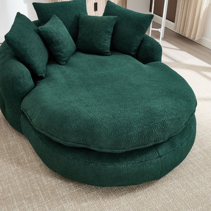 53" Chenille Barrel Chair, Oversized Round Chaise Lounge Single Sofa Chair With Pillows, Green