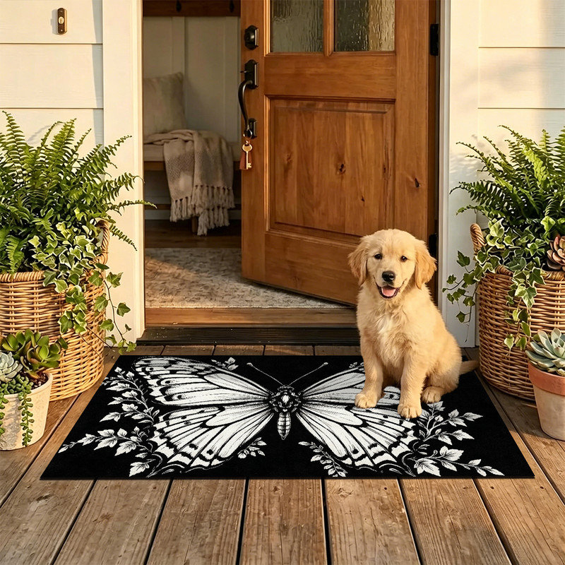  Tapis d'entrée antidérapant pour l'extérieur, 20 po x 32 po, rétro esquisse papillon, Papillon rétro, 20 po x 32 po