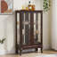 Armoire vitrée 2 portes avec portes en verre trempé, armoires de cuisine avec panneau arrière en miroir et tablettes réglables, vitrine Ed pour la maison, ampoule de bureau incluse-1221187243