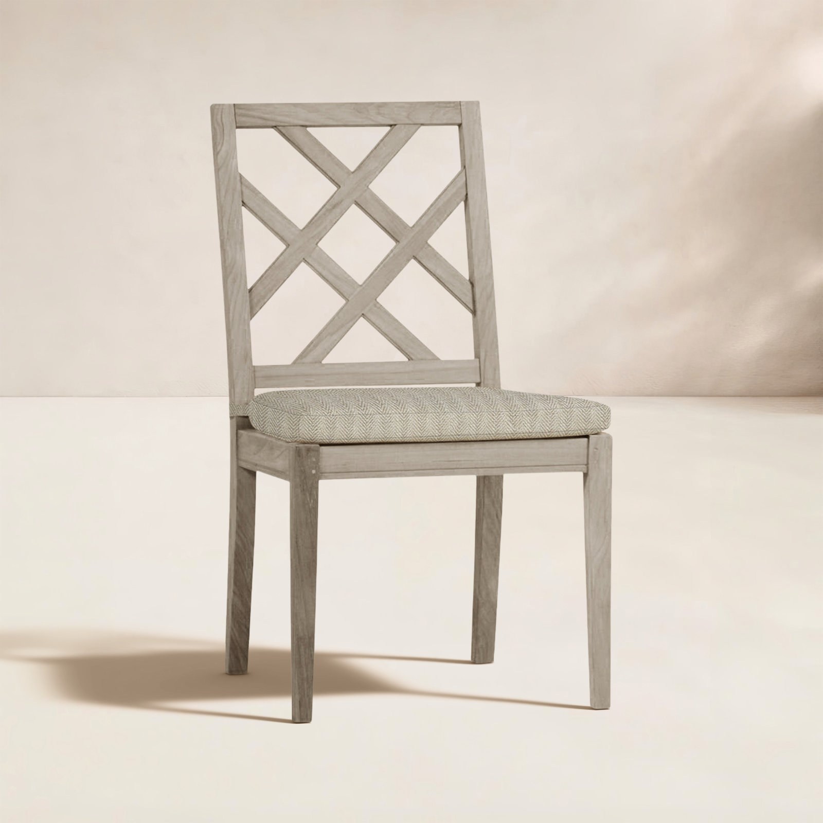 Haley Sunbrella® Patio Side Chair, Oyster Teak, No Welt, Herringbone Sand