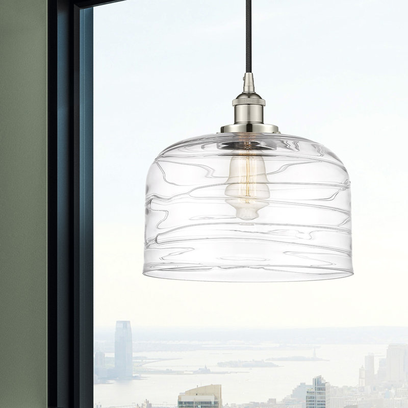 Buckhall 1 - Light Single Pendant, Brass, 9.5" H x 5" W x 5" D, Clear Deco Swirl