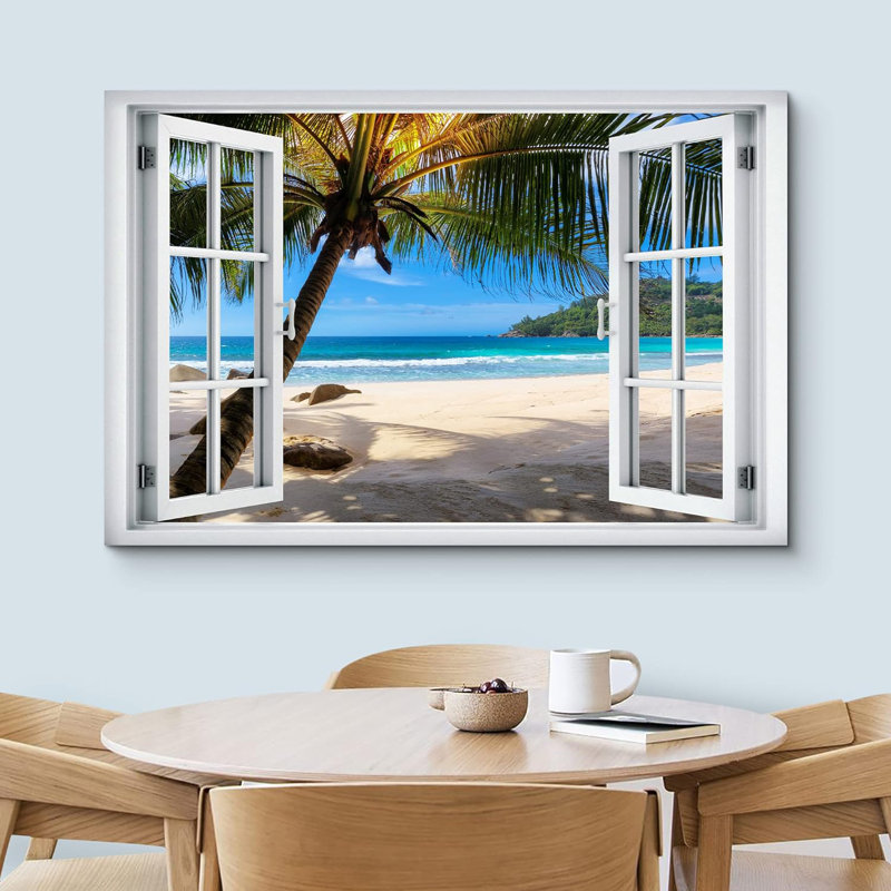 Fenêtre de paysage «Window View Tropical Island Beach Holiday Paradise Nature Scenic Landscape» sur toile, H 12 po x l 18 po